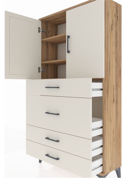 Arges Dolap 3 Raflı 4 Çekmeceli 2 Kapaklı 88X30X163 Çam-Aytaşı indirimleri