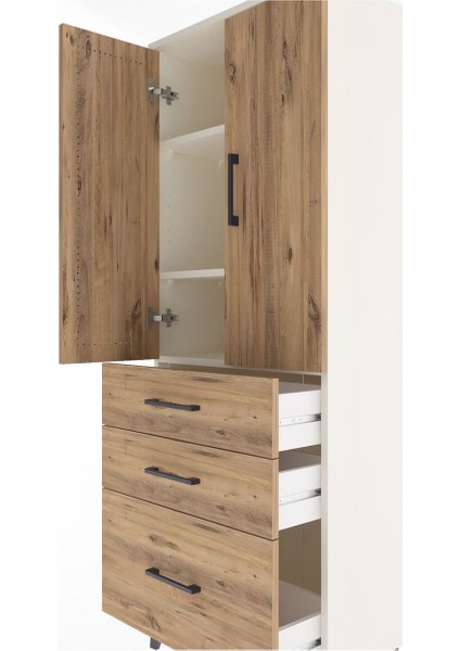 Arges Dolap 3 Raflı 3 Çekmeceli 2 Kapaklı 60X30X163 Aytaşı-Çam indirimleri