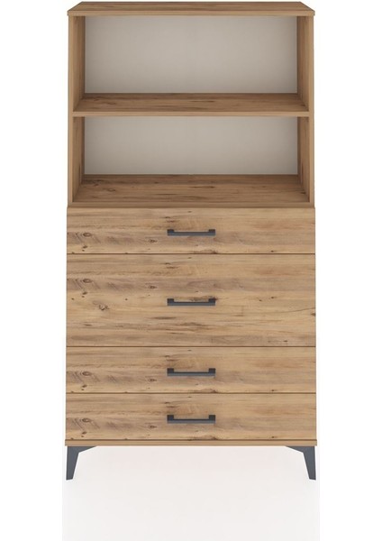 Arges Dolap 2 Raflı 4 Çekmeceli 88X30X163 Çam-Çam