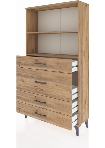 Arges Dolap 2 Raflı 4 Çekmeceli 88X30X163 Çam-Çam fırsatları