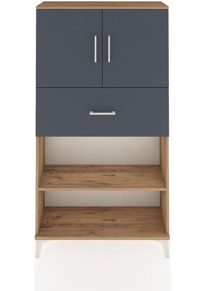 Arges Dolap 3 Raflı Tek Çekmeceli 2 Kapaklı 88X30X163 Çam-Antrasit