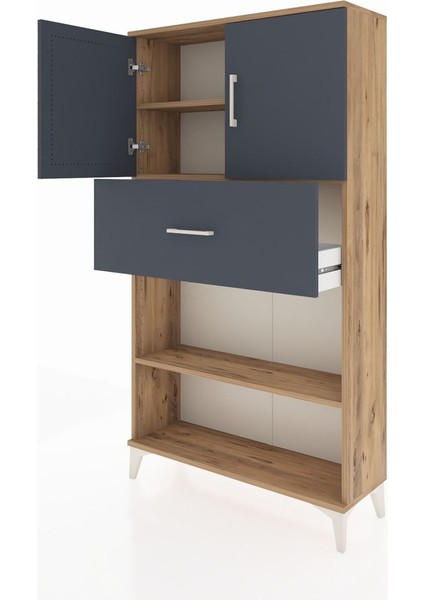 Arges Dolap 3 Raflı Tek Çekmeceli 2 Kapaklı 88X30X163 Çam-Antrasit fırsatları