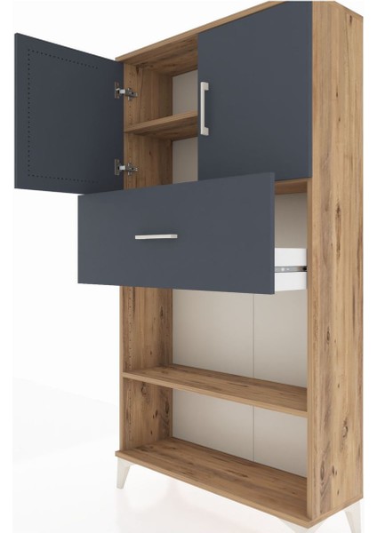 Arges Dolap 3 Raflı Tek Çekmeceli 2 Kapaklı 88X30X163 Çam-Antrasit indirimleri