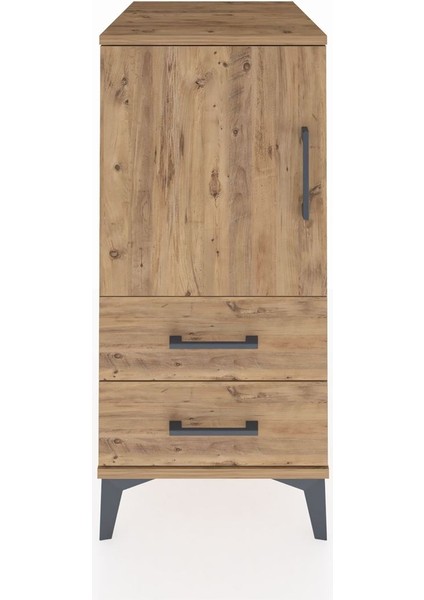 Kronos Komodin 2 Raflı 2 Çekmeceli Tek Kapaklı 44X59X96 Çam-Çam
