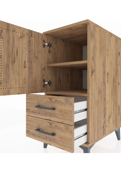Kronos Komodin 2 Raflı 2 Çekmeceli Tek Kapaklı 44X59X96 Çam-Çam indirimleri