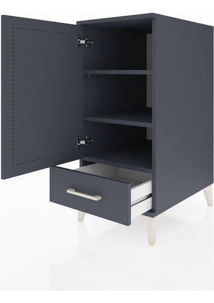 Kronos Komodin 3 Raflı Tek Çekmeceli Tek Kapaklı 44X59X96 Antrasit-Antrasit fırsatları