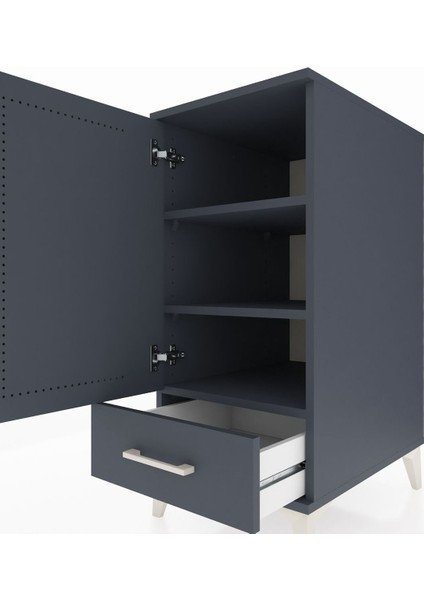 Kronos Komodin 3 Raflı Tek Çekmeceli Tek Kapaklı 44X59X96 Antrasit-Antrasit indirimleri