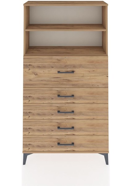 Arges Dolap 2 Raflı 5 Çekmeceli 88X30X163 Çam-Çam