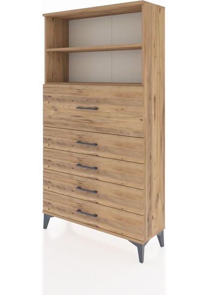 Arges Dolap 2 Raflı 5 Çekmeceli 88X30X163 Çam-Çam modelleri