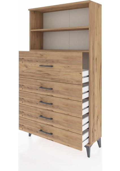 Arges Dolap 2 Raflı 5 Çekmeceli 88X30X163 Çam-Çam fırsatları