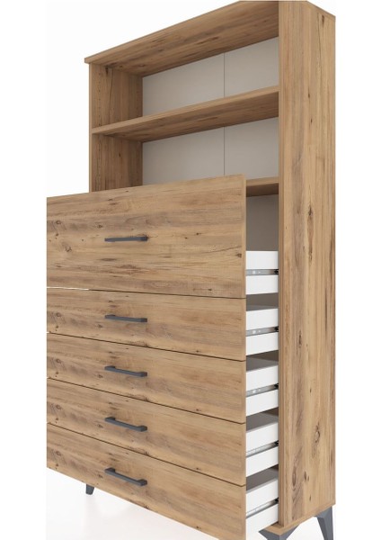Arges Dolap 2 Raflı 5 Çekmeceli 88X30X163 Çam-Çam indirimleri