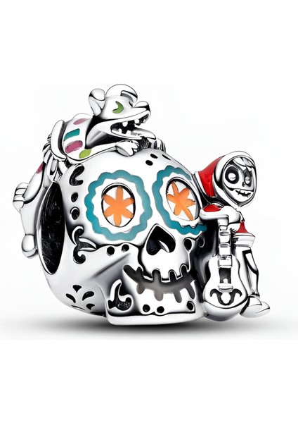 925 Ayar Gümüş Disney Pixar Coco Miguel ve Dante Kuru Kafa Charm