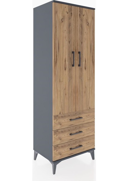 Hyperion Dolap 2 Raflı 3 Çekmeceli 2 Kapaklı 60X44X182 Antrasit-Çam fiyatları