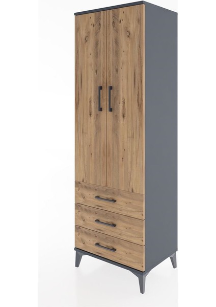Hyperion Dolap 2 Raflı 3 Çekmeceli 2 Kapaklı 60X44X182 Antrasit-Çam modelleri