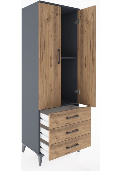 Hyperion Dolap 2 Raflı 3 Çekmeceli 2 Kapaklı 60X44X182 Antrasit-Çam fırsatları