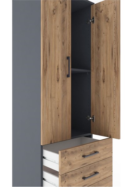 Hyperion Dolap 2 Raflı 3 Çekmeceli 2 Kapaklı 60X44X182 Antrasit-Çam indirimleri