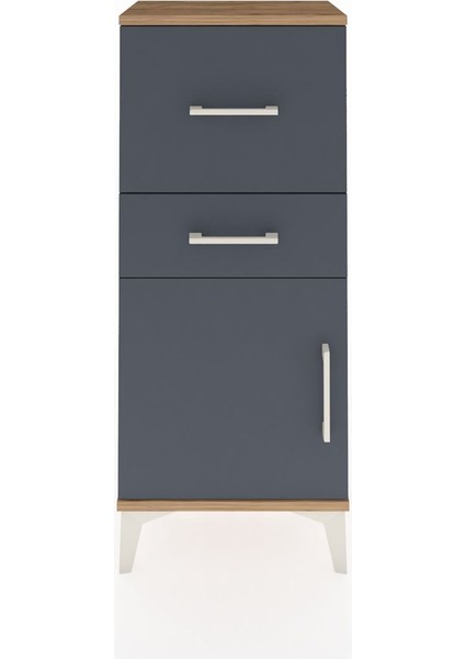 Arges Komodin Tek Raflı 2 Çekmeceli Tek Kapaklı 44X30X106 Çam-Antrasit