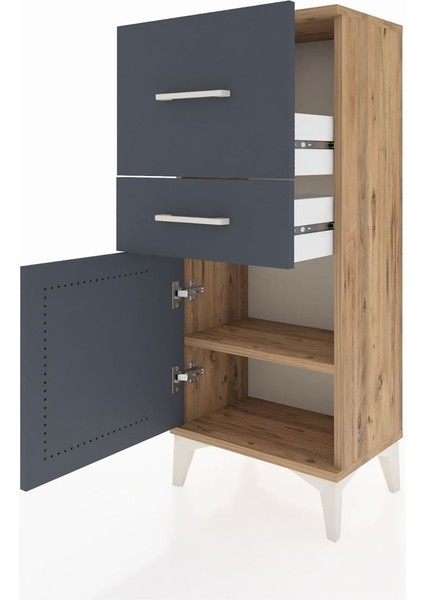 Arges Komodin Tek Raflı 2 Çekmeceli Tek Kapaklı 44X30X106 Çam-Antrasit fırsatları