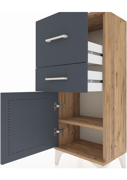 Arges Komodin Tek Raflı 2 Çekmeceli Tek Kapaklı 44X30X106 Çam-Antrasit indirimleri