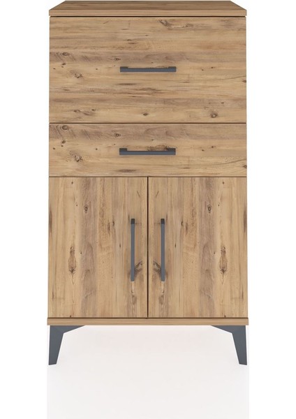 Arges Komodin Tek Raflı 2 Çekmeceli 2 Kapaklı 60X30X106 Çam-Çam