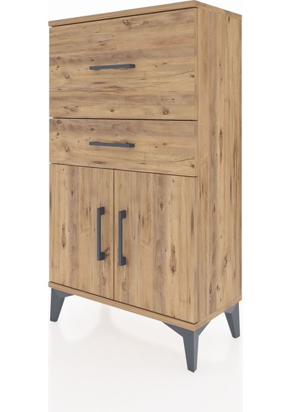 Arges Komodin Tek Raflı 2 Çekmeceli 2 Kapaklı 60X30X106 Çam-Çam indirimleri