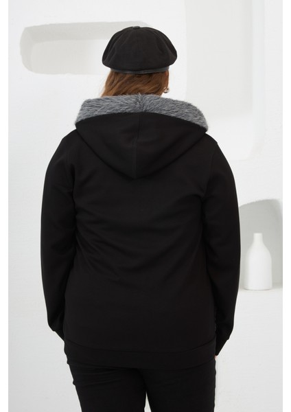 Büyük Beden Kadın Fermuarlı Peluş Detaylı Eşofman Üst modelleri