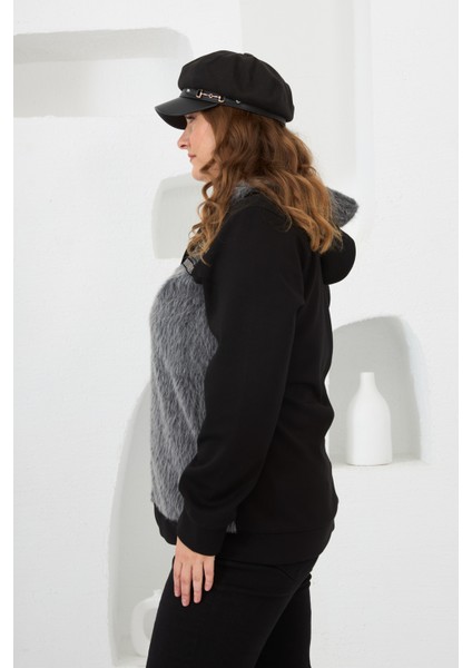 Büyük Beden Kadın Fermuarlı Peluş Detaylı Eşofman Üst fırsatları