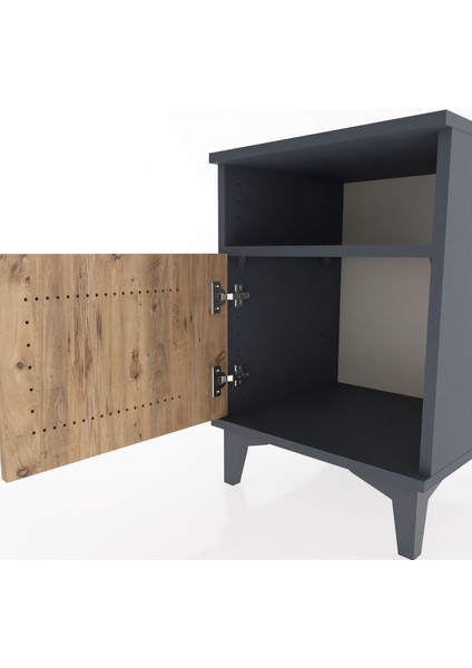 Hyperion Komodin Tek Raflı Tek Kapaklı 44X44X64 Antrasit-Çam indirimleri