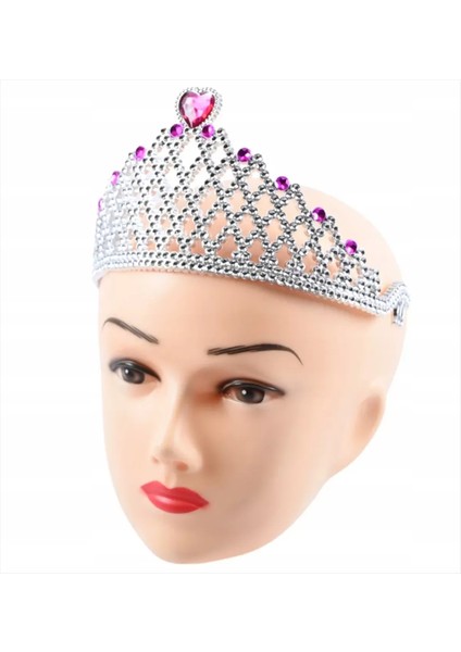 Fuşya Kalpli Gümüş Renk Kraliçe Tacı Prenses Tacı (4172) fiyatları