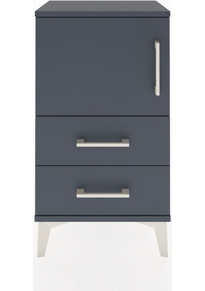 Arges Komodin 2 Raflı 2 Çekmeceli Tek Kapaklı 44X30X80 Antrasit-Antrasit