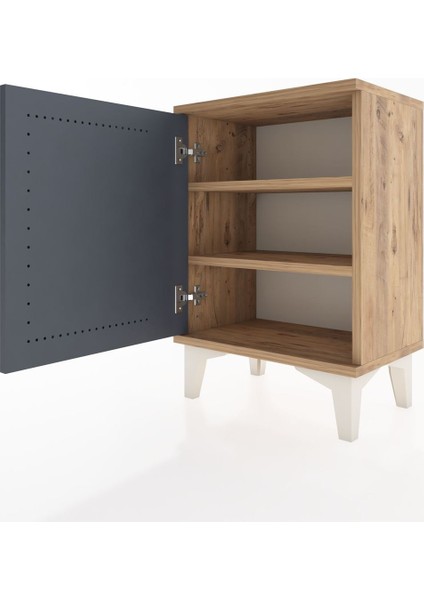 Arges Komodin 2 Raflı Tek Kapaklı 44X30X64 Çam-Antrasit fırsatları