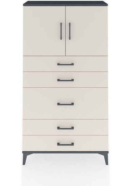 Arges Dolap 2 Raflı 5 Çekmeceli 2 Kapaklı 88X30X163 Antrasit-Aytaşı