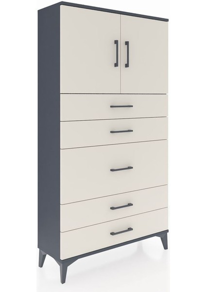 Arges Dolap 2 Raflı 5 Çekmeceli 2 Kapaklı 88X30X163 Antrasit-Aytaşı fiyatları