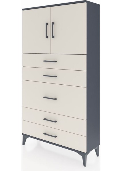 Arges Dolap 2 Raflı 5 Çekmeceli 2 Kapaklı 88X30X163 Antrasit-Aytaşı modelleri