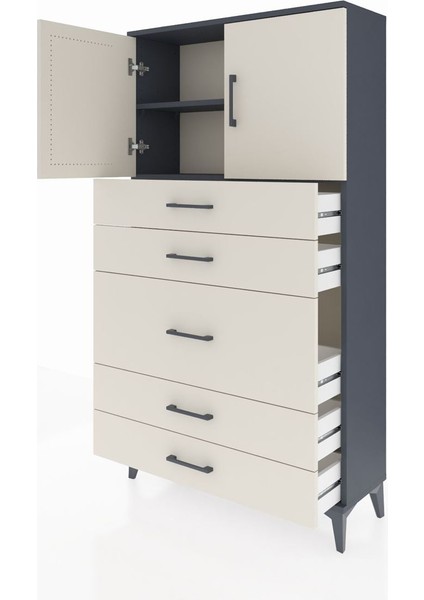 Arges Dolap 2 Raflı 5 Çekmeceli 2 Kapaklı 88X30X163 Antrasit-Aytaşı fırsatları