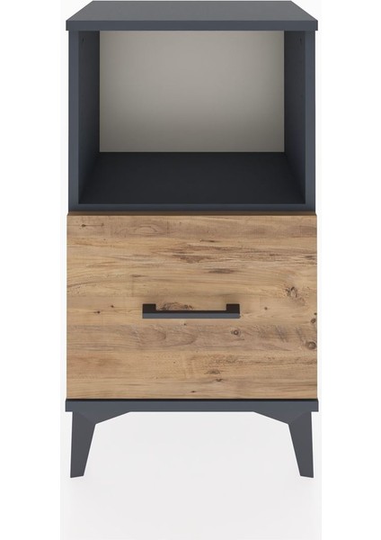 Arges Komodin Tek Raflı Tek Çekmeceli 44X30X80 Antrasit-Çam