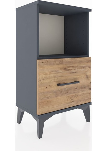 Arges Komodin Tek Raflı Tek Çekmeceli 44X30X80 Antrasit-Çam modelleri