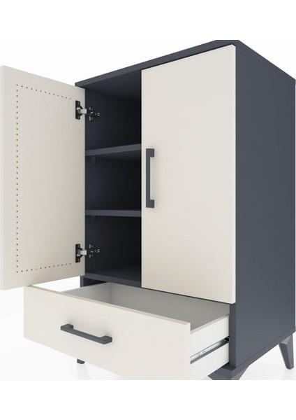 Hyperion Komodin 3 Raflı Tek Çekmeceli 2 Kapaklı 60X44X96 Antrasit-Aytaşı indirimleri
