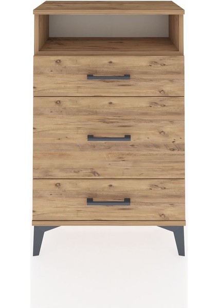 Arges Komodin Tek Raflı 3 Çekmeceli 60X30X96 Çam-Çam