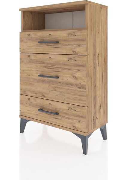 Arges Komodin Tek Raflı 3 Çekmeceli 60X30X96 Çam-Çam modelleri