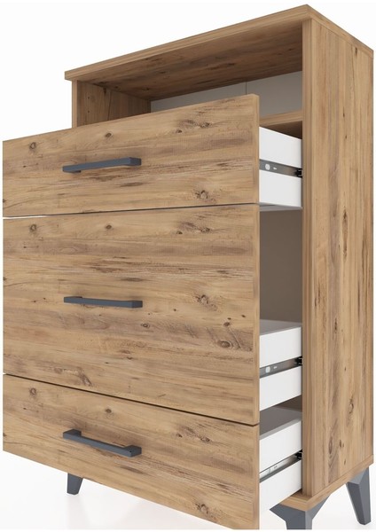 Arges Komodin Tek Raflı 3 Çekmeceli 60X30X96 Çam-Çam indirimleri