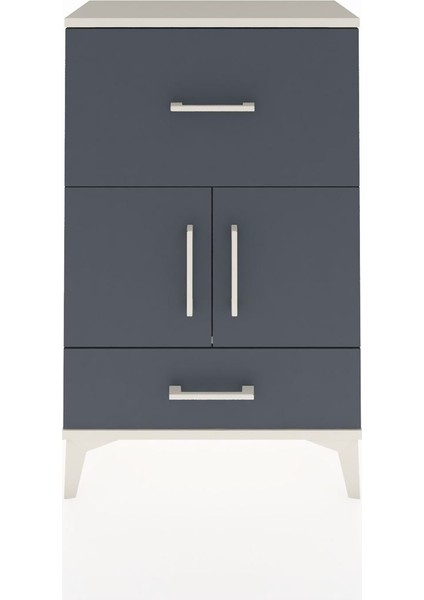 Arges Komodin Tek Raflı 2 Çekmeceli 2 Kapaklı 60X30X96 Aytaşı-Antrasit