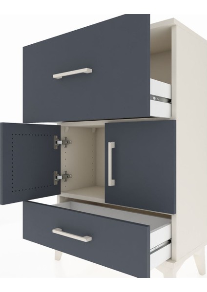 Arges Komodin Tek Raflı 2 Çekmeceli 2 Kapaklı 60X30X96 Aytaşı-Antrasit indirimleri