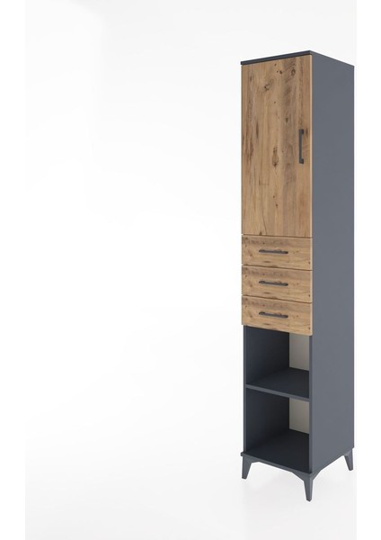 Hyperion Dolap 4 Raflı 3 Çekmeceli Tek Kapaklı 44X44X221 Antrasit-Çam modelleri