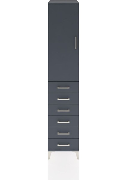Hyperion Dolap 2 Raflı 6 Çekmeceli Tek Askılı 44X44X221 Antrasit-Antrasit