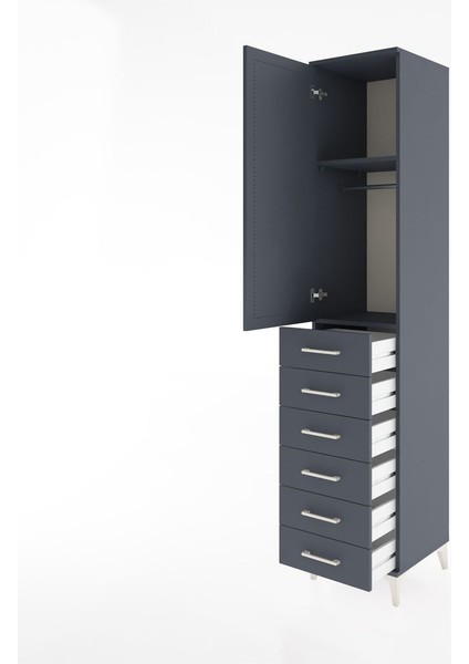 Hyperion Dolap 2 Raflı 6 Çekmeceli Tek Askılı 44X44X221 Antrasit-Antrasit fırsatları