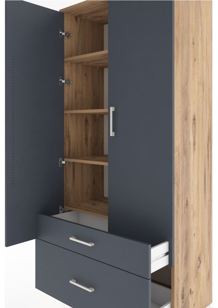 Hyperion Dolap 4 Raflı 2 Çekmeceli 2 Kapaklı 88X44X195 Çam-Antrasit indirimleri