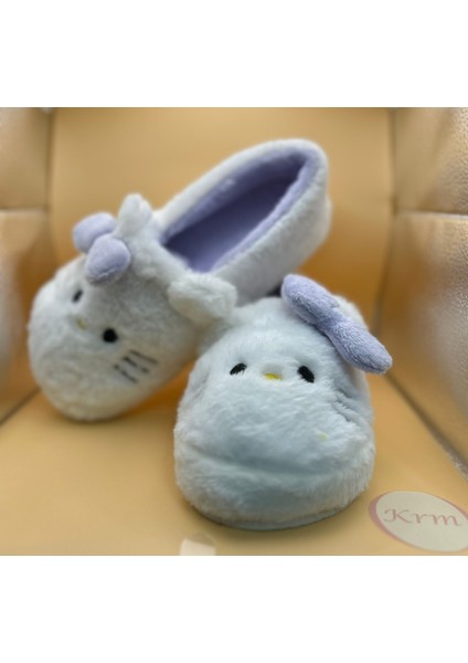 Sevimli Kedi Desenli Kurdeleli Peluş Panduf