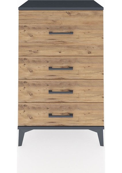 Hyperion Komodin 4 Çekmeceli 60X44X96 Antrasit-Çam