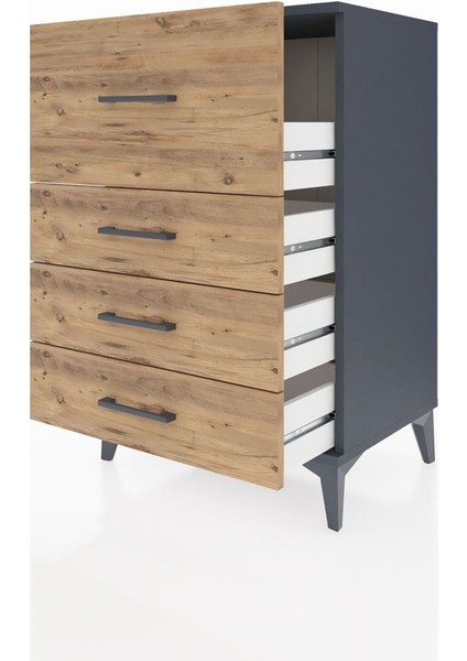Hyperion Komodin 4 Çekmeceli 60X44X96 Antrasit-Çam fırsatları